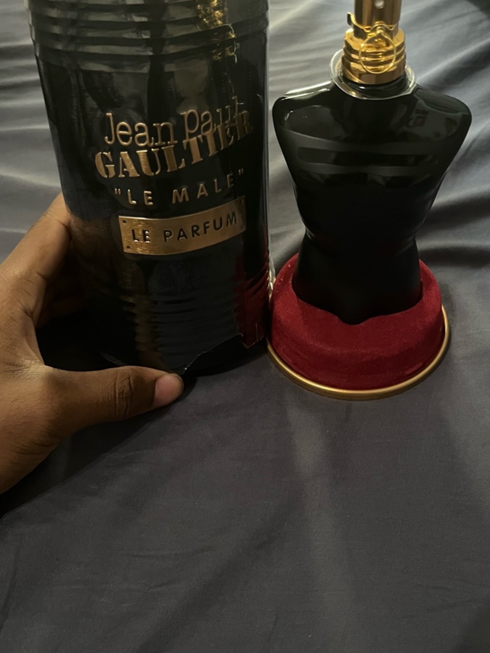 Jean Paul Gaultier Black and Gold Le Male Le Parfum Bottle